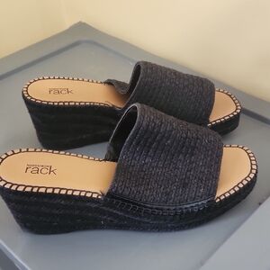 Nordstrom Black Woven Wedge Sandals